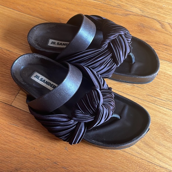 Jil Sander Knot Satin Leather Slides Brown - Picture 11 of 11